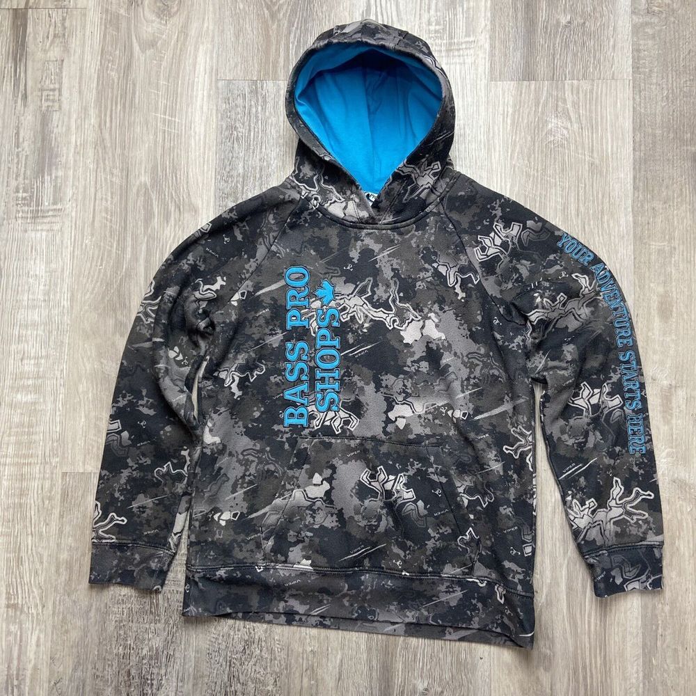Bass Pro Shop Kids Viper Camo Hoodie Size XL Gray Blue Logo